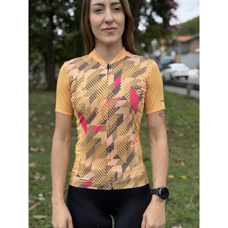 CAMISA CICLISMO SHIMANO SAGAMI LARANJA/AMARELO FEMININO