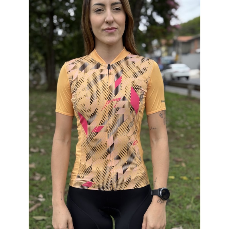 CAMISA CICLISMO SHIMANO SAGAMI LARANJA/AMARELO FEMININO