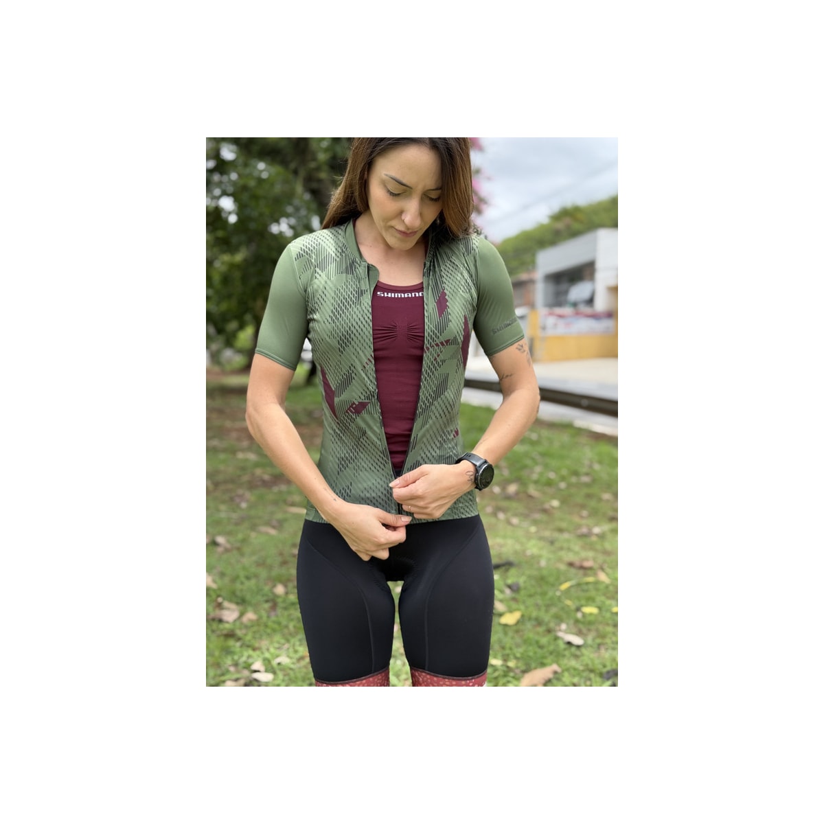 CAMISA CICLISMO SHIMANO SAGAMI VERDE MUSGO FEMININO