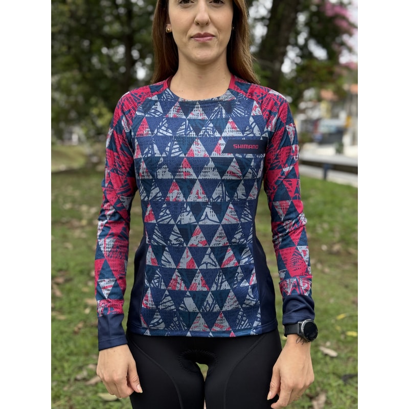 CAMISA CICLISMO SHIMANO SAIKO MANGA LONGA AZUL/ROSA FEMININO