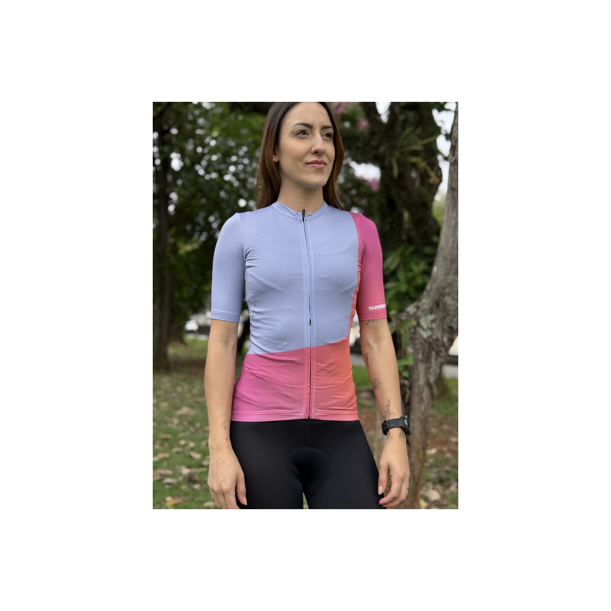 CAMISA CICLISMO SHIMANO SUMIRE AZUL/ROSA FEMININO