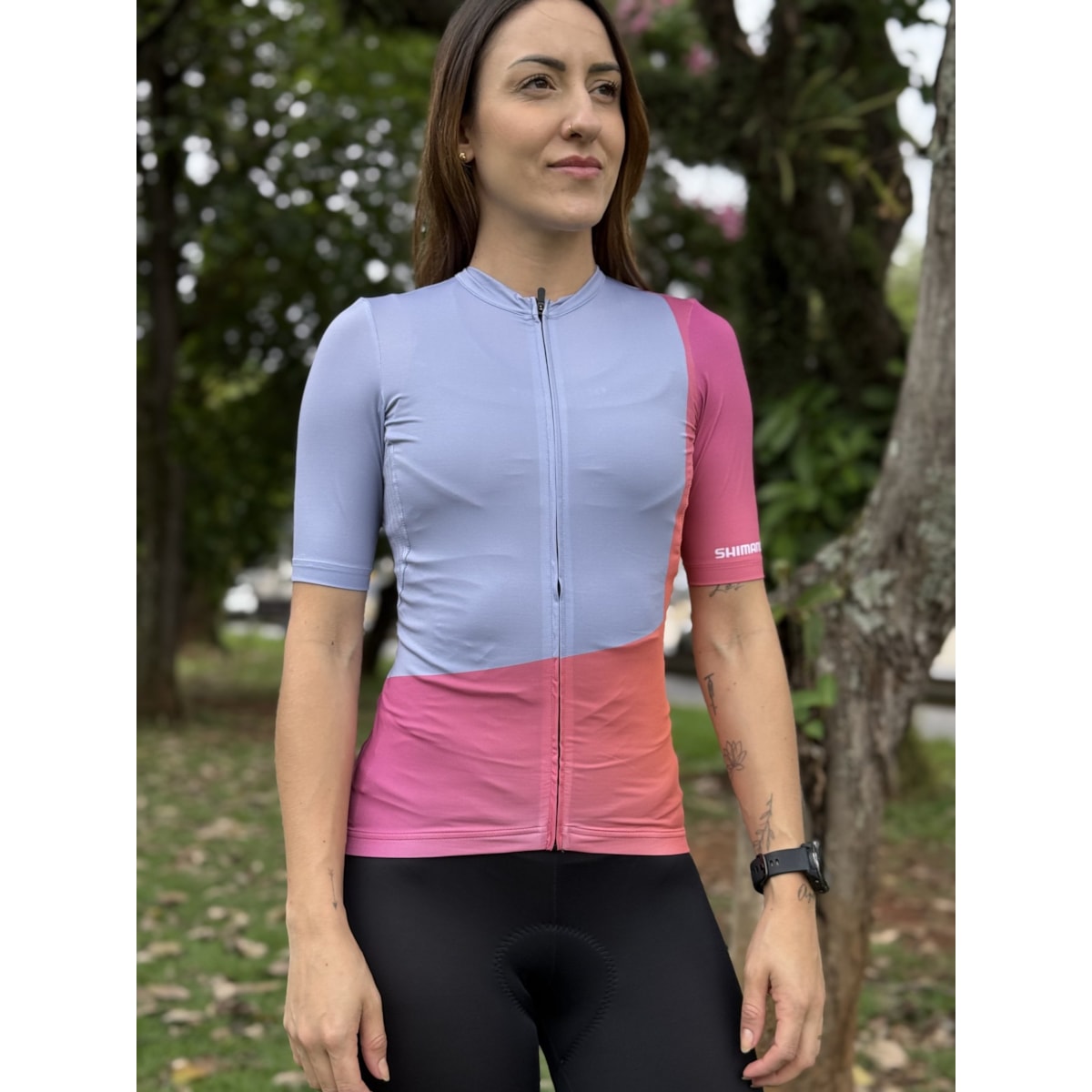 CAMISA CICLISMO SHIMANO SUMIRE AZUL/ROSA FEMININO