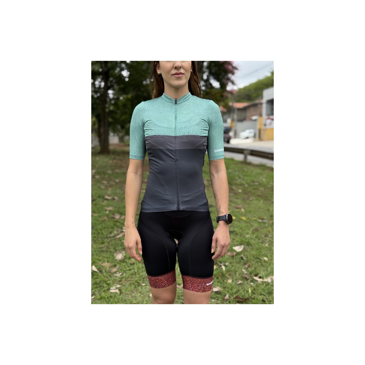 CAMISA CICLISMO SHIMANO SUMIRE VERDE/CINZA FEMININA