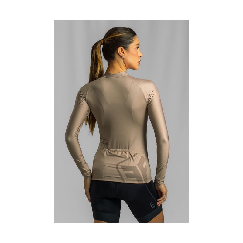 CAMISA DE CICLISMO FREE FORCE TRAINING MANGA LONGA MASCAVO FEMININA