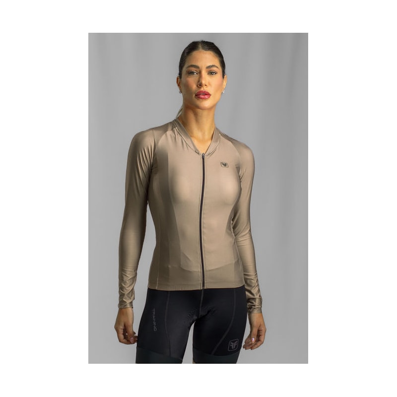 CAMISA DE CICLISMO FREE FORCE TRAINING MANGA LONGA MASCAVO FEMININA