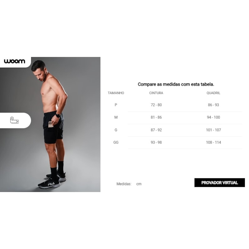 SHORTS RUNNING WOOM 2 EM 1 MARATHON MASCULINO PRETO